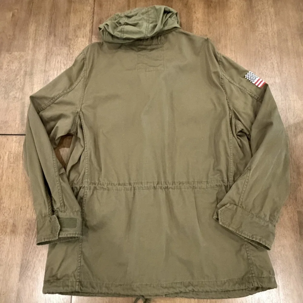Denim Supply Ralph Lauren Jacket Mens XL Green Military M65 Field Coat USA Flag